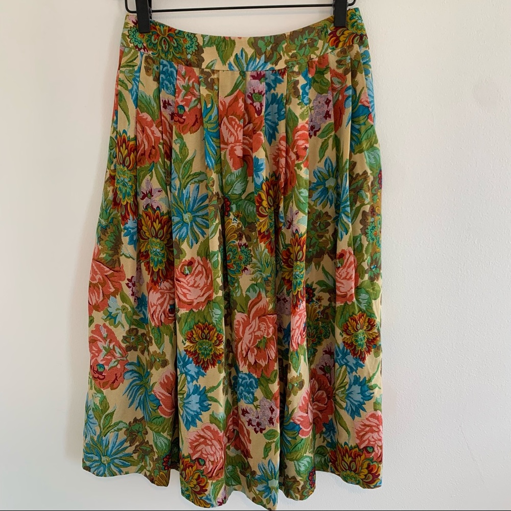 Floral Needlepoint Silk Midi Skirt by Postelle